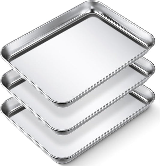 3 Pcs Baking Sheet Pan Set 9 x 6.7 x 1 Inches Cookie Sheet Small Toaster Oven Stainless Steel Tray