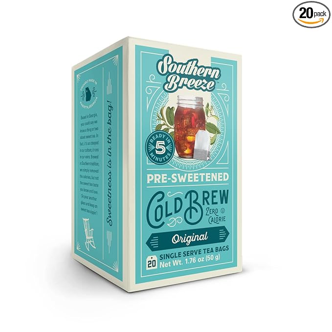 Southern Breeze Cold Brew Sweet Tea Original Iced Tea with Black Tea and Zero Carbs Zero Sugar, 20