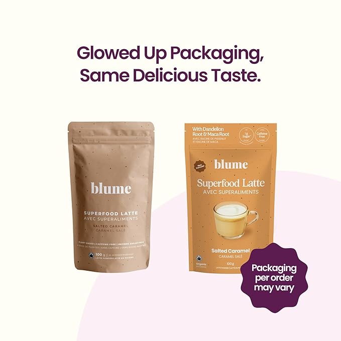 Blume Superfoods Latte - Salted Caramel Powder, Dandelion Root powder, Maca Powder, Pink Himalayan