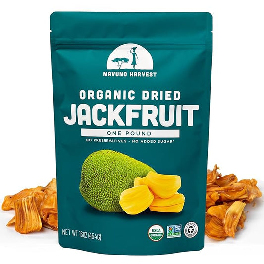 Mavuno Harvest Jackfruit Dried Fruit Snacks | Unsweetened Organic Dried Jackfruit Chips | Gluten