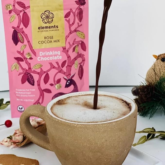 Elements Truffles Rose Essential Oil Hot Chocolate - Heavy Metal Tested- All-Natural, Handmade Hot
