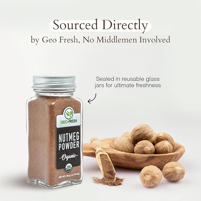 Geo-Fresh Organic Nutmeg Ground Powder, 1.76 oz (50g) - Ground Nutmeg for Baking & Cooking