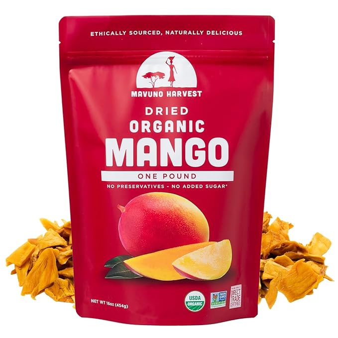 Mavuno Harvest Mango Dried Fruit Snacks | Unsweetened Organic Dried Mango Slices | Gluten Free