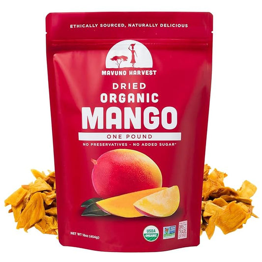 Mavuno Harvest Mango Dried Fruit Snacks | Unsweetened Organic Dried Mango Slices | Gluten Free