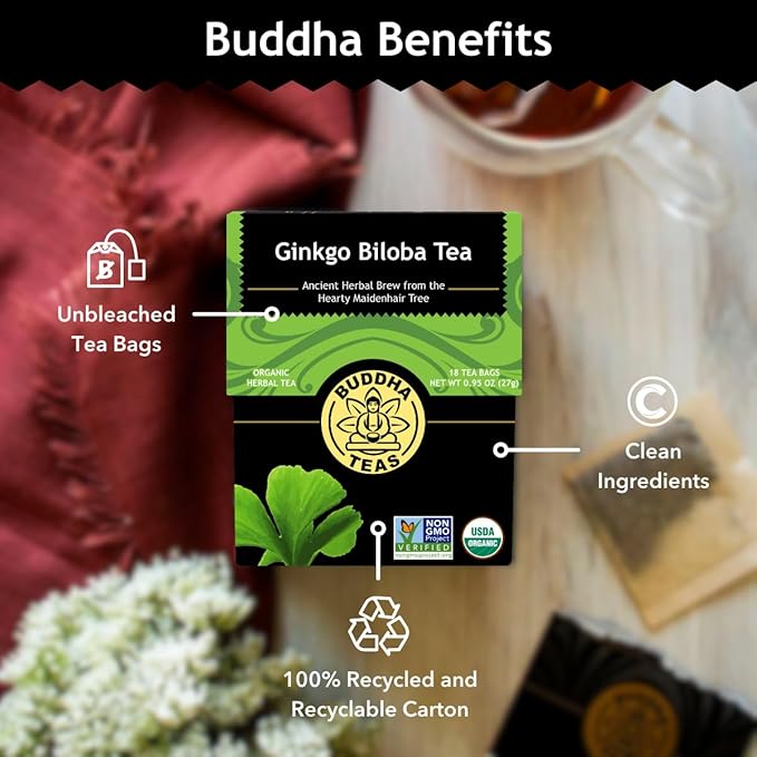 Buddha Teas - Ginkgo Biloba - Organic Herbal Tea - For Cognitive Balance & Overall Health - With