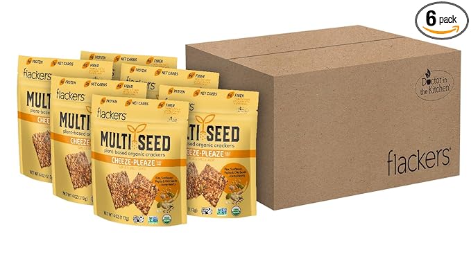 Flackers Organic Cheeze-Pleaze Multi-Seed Crackers, 4 Ounce 6-Pack, Gluten Free, Non GMO, Vegan