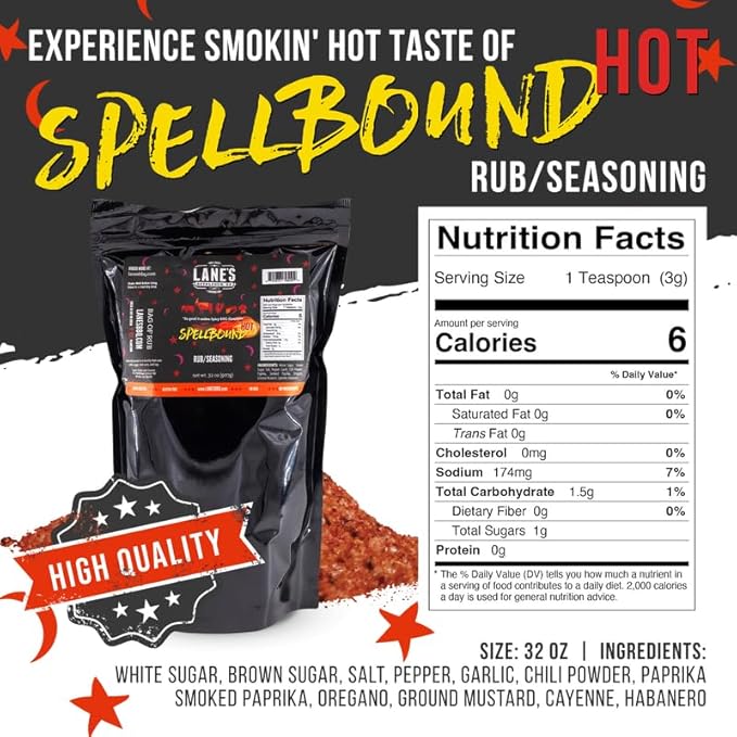 Lane's Spellbound Hot Sweet and Spicy Pork Rub Seasoning, All-Natural Butt Rub Seasoning, Rib Rubs