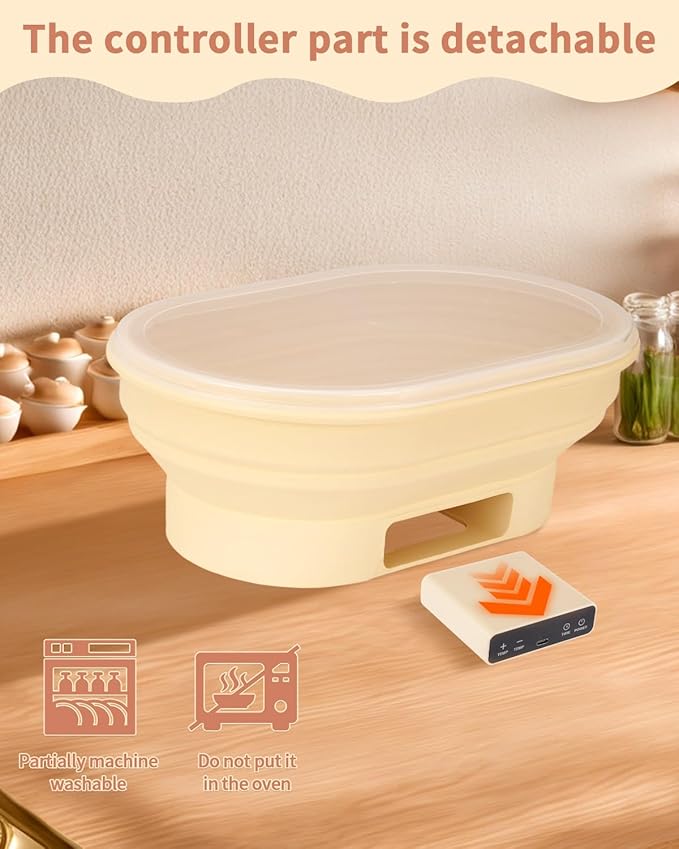 2L Heating Bread Proofing Basket Set Foldable Thermostatic Silicone Bowl with 77-122??6 Gears