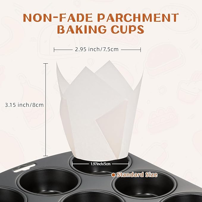 200pcs White Tulip Cupcake Liners for Baking Cups, Premium Parchment paper Tulip Muffin Liners