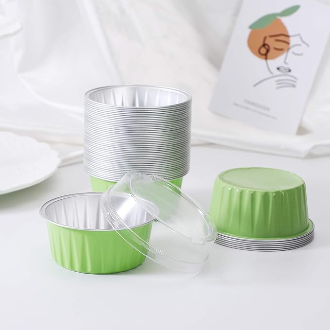 EUSOAR Foil Ramekins Disposable, 60Packs 5oz Baking Cups with Lids Aluminum Foil Mini Cupcake