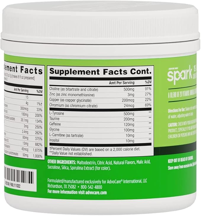 AdvoCare Spark Vitamin & Amino Acid Supplement - Focus & Energy Drink Powder Mix with Vitamin A