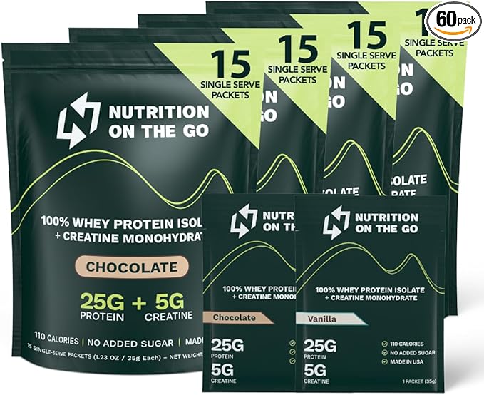 Travel Whey Protein Isolate Packets ??Single-Serve Protein Powder ??25g Proteins + 5g Creatine