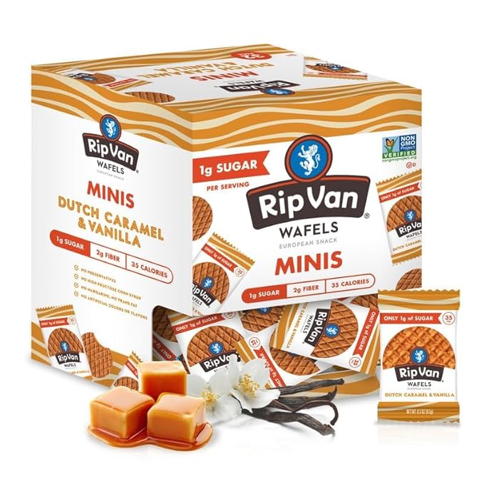 Rip Van Wafels Dutch Caramel Mini Stroopwafels, Low Carb Snacks, Non GMO Snack, Keto Friendly