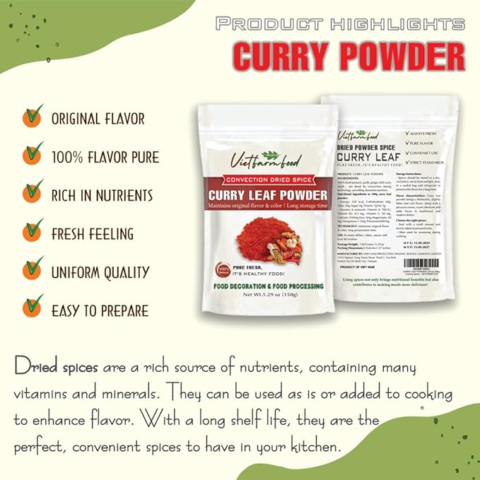 CURRY POWDER 5.29 Oz (150g) VIETFARMFOOD: Convection dried spices extract pure natural flavor.
