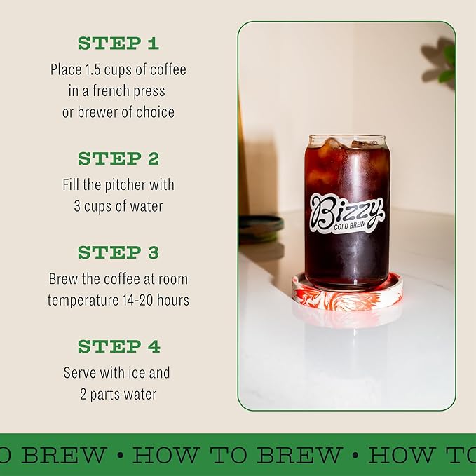 Bizzy Organic Cold Brew Coffee | Espresso Blend | Coarse Ground Coffee | Medium-Dark Roast | Micro