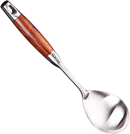 Large Serving Spoons,304 Stainless Steel Cooking Spoon with Heat Resistant Wooden