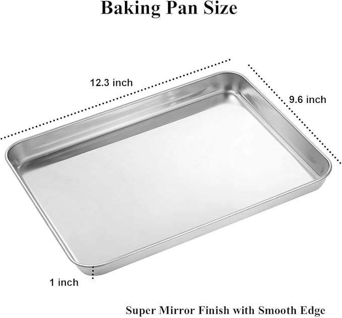 Wildone Baking Sheet Set of 2 - Stainless Steel Cookie Sheet Baking Pan, Size 12 x 10 x 1 inch, Non