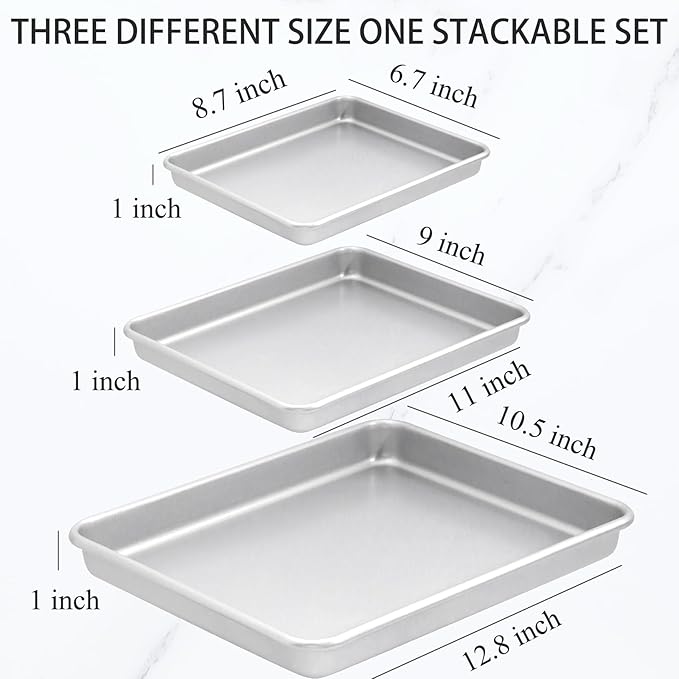 3-Piece Nonstick Baking Pans Set of 3 - Nonstick Rectangle Sheet Cake Pans, 13/11/9 Inch Metal Oven