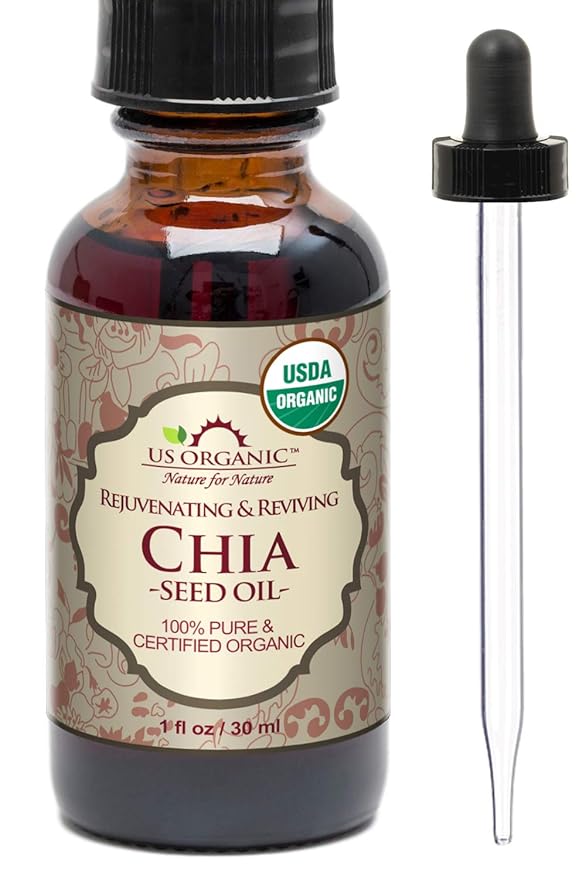 US Organic Chia Seed Oil, Certified Organic, Pure & Natural, Cold Pressed Virgin, Unrefined