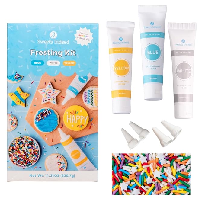 Sweets Indeed Frosting Kit plus Sprinkles Frosting Tubes nozzles 11.71 ounces Perfect for baking