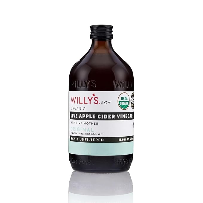 Willy's Organic ACV Apple Cider Vinegar with Mother - Probiotocs for Detox and Gut Health. 16.9oz