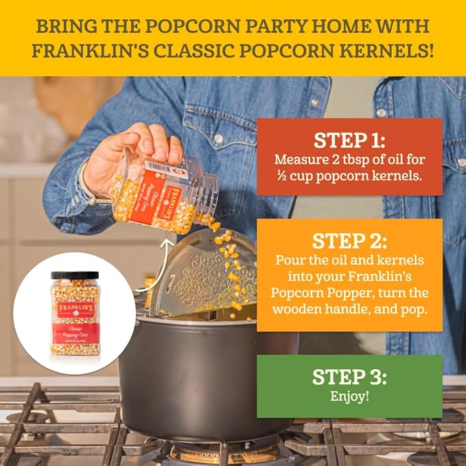 Franklin?셲 Gourmet Popcorn 28oz Tub Classic Popcorn Kernels for Popping - Made in USA, Non-GMO &