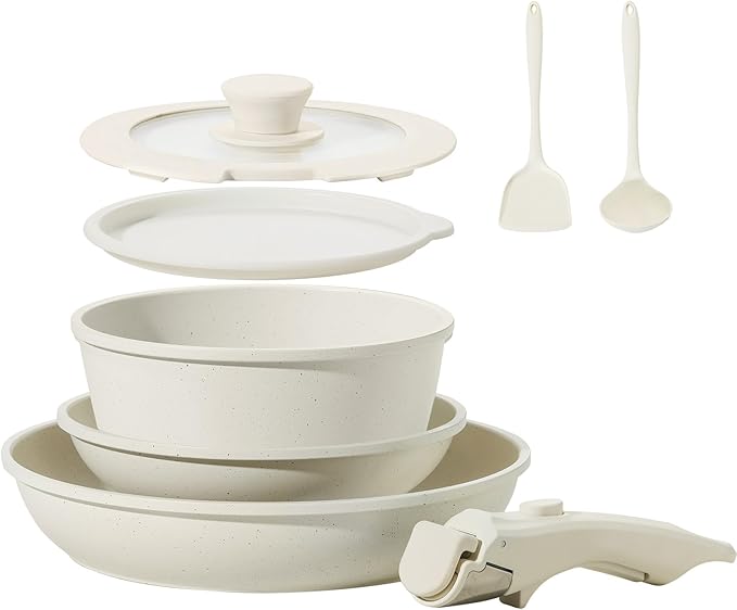 8pcs Ceramic Pots and Pans Set, Non Stick Cookware Set, Detachable Handle Cookware, Induction