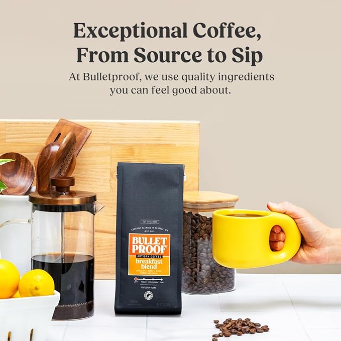 Bulletproof Breakfast Blend Light Roast Whole Bean Coffee, 12 Ounces, 100% Arabica Beans, Clean