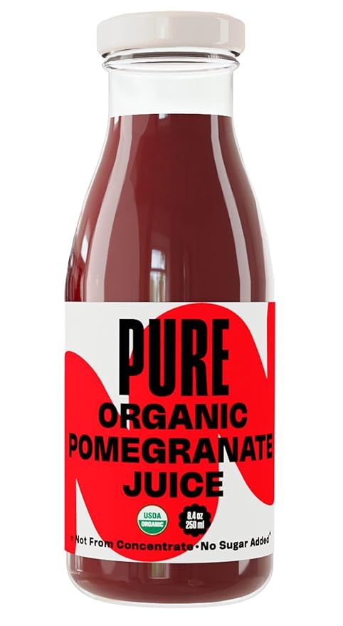 Pure Pomegranate Juice, 8.4 Ounce Bottle (Pack of 12), Cold Pressed Organic Juice, Non-GMO, No