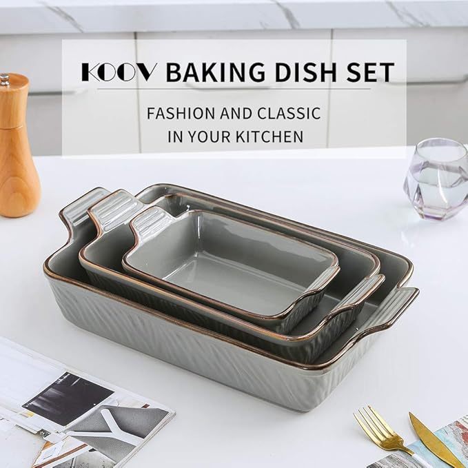 KOOV Bakeware Set, Ceramic Baking Dish Set, Rectangular Casserole Dish Set, Lasagna Pans for