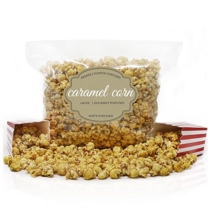 Pop?셄 Popcorn Caramel Korn - 128 oz Sweet Caramelized Flavored Pop Corn for Baseball Game Snacks