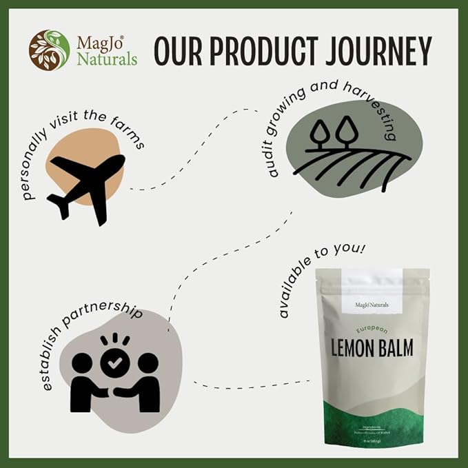 MagJo Naturals Lemon Balm Tea, Bulk Herbal Tea, Loose Leaf Melissa Officinalis, Caffeine Free, Cut