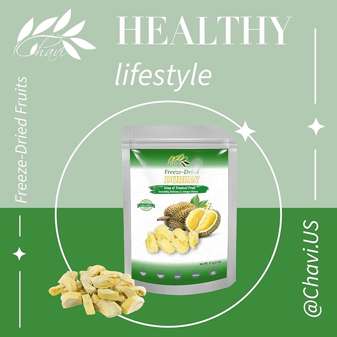 CHAVI Freeze-Dried Durian (King of Fruits) - 2 Oz - Healthy 1 Ingredient Superfood - Family
