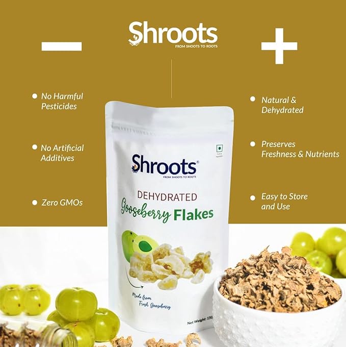 SHROOTS Dehydrated Gooseberry (Amla) Flakes Pure Vegetarian Gluten-Free No Added Sugar Easy Cooking