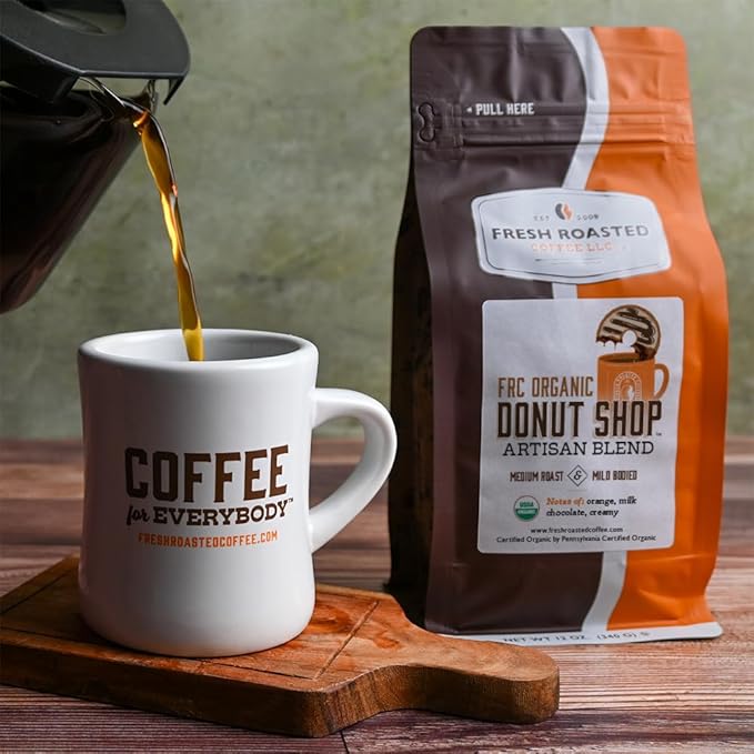 Fresh Roasted Coffee, Organic Donut Shop | USDA Organic, Kosher | Medium Roast 12 oz Whole Bean