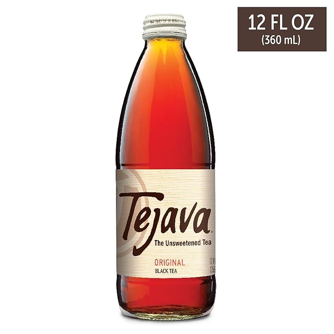 Tejava Original Unsweetened Black Iced Tea, 4 Pack, 12oz Glass Bottles, Non-GMO, Kosher, No Sugar