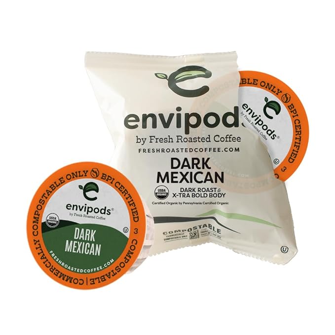 Fresh Roasted Coffee, Organic Dark Mexican envipods, Dark Roast, Kosher, 36 Count, Individually