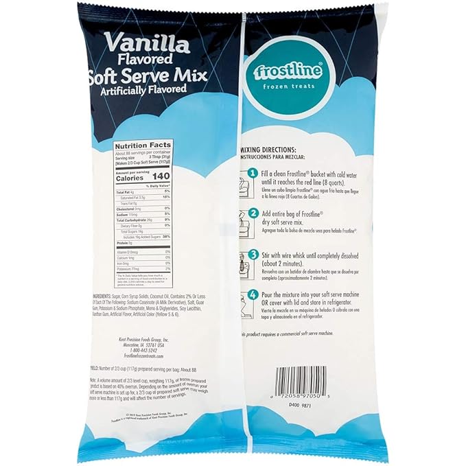 Frostline Vanilla Soft Serve Ice Cream Mix, Lactose & Gluten Free - Just Add Water, Dairy, or Dairy
