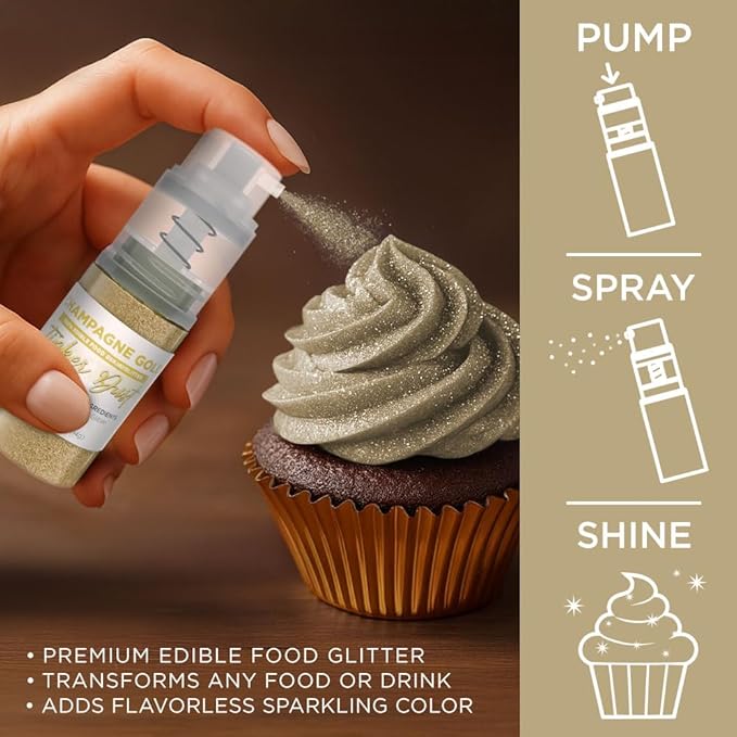 Bakell - Champagne Gold Tinker Dust Edible GLitter (4g, 1x Mini Spray Pump) for Food, Desserts, and