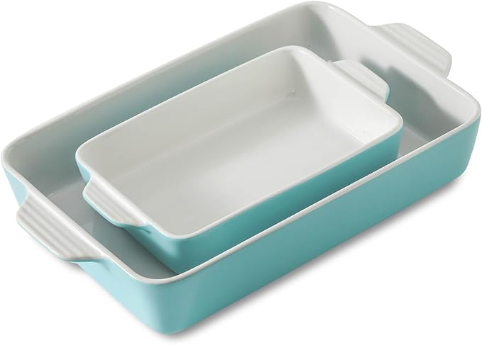 Ceramic Baking Casserole Dish with Handles, Large 9x13 inch Pan and Middle Baking Pan - Porcelain