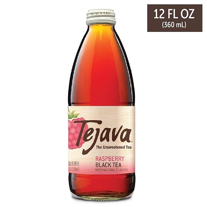 Tejava Raspberry Black Iced Tea, 4 Pack, 12oz Glass Bottles, Unsweetened, Non-GMO, Kosher, No Sugar