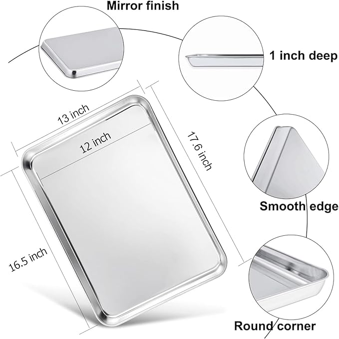 TeamFar Baking Sheet, 17.6’’ x 13’’ x 1’’ Stainless Steel Large Cookie Sheet Baking Tray Pan for