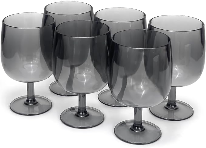 Yalin Set of 6 Unbreakable 12 oz Acrylic Plastic Wine and Water Tumbler Stackable Goblets. (Gray