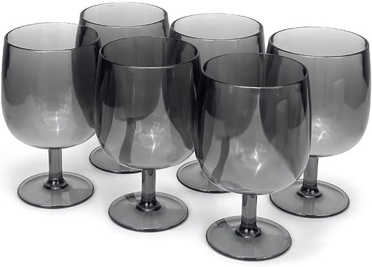 Yalin Set of 6 Unbreakable 12 oz Acrylic Plastic Wine and Water Tumbler Stackable Goblets. (Gray
