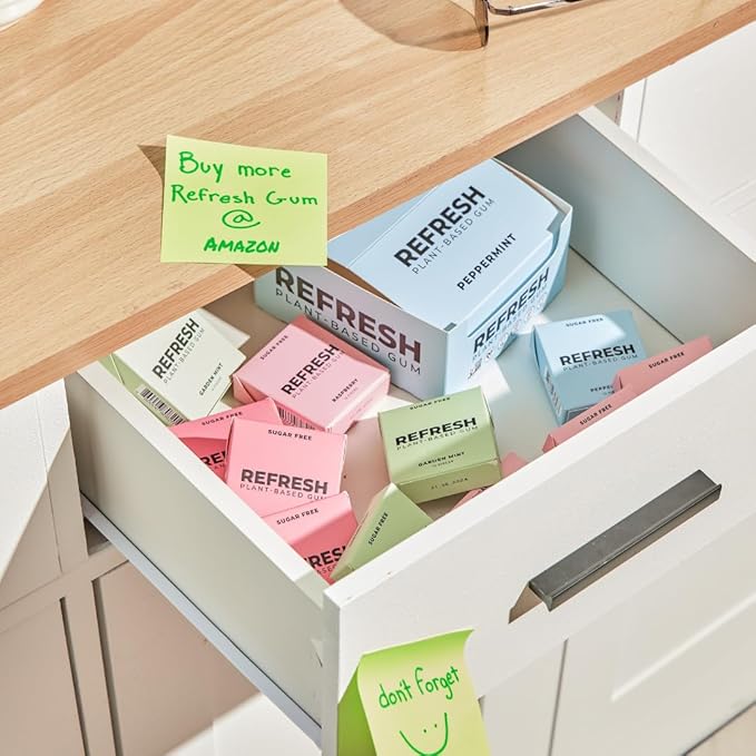Refresh Gum, Xylitol, Natural, Sugar Free, Long Lasting Chewing Gum, Plastic Free, Natural Flavors