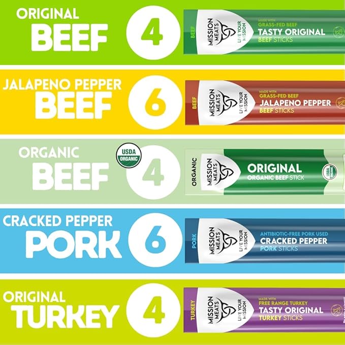 Mission Meats Variety Pack with Certified Organic Beef, Grass Fed, Free Range Turkey, and Cracked