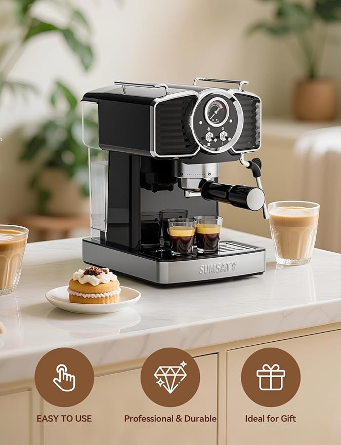 Espresso Machine 20 Bar, Professional Espresso Maker with Milk Frother Steamer Wand, Espresso