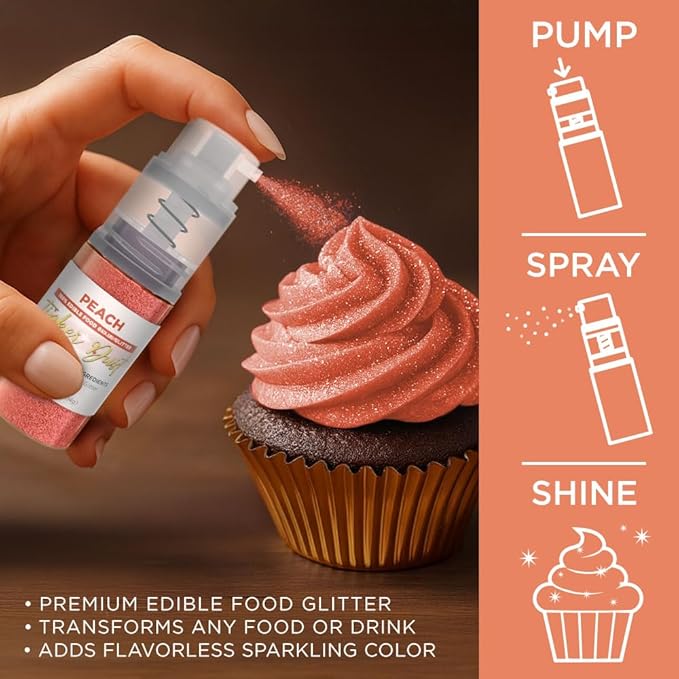 Bakell - Peach Tinker Dust (4g, 1x Mini Spray Pump) Edible Glitter for Food, Desserts, and