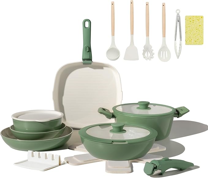 23pcs Ceramic Pots and Pans Set, Nonstick Detachable Handle Cookware, Induction Kitchen Cooking Set