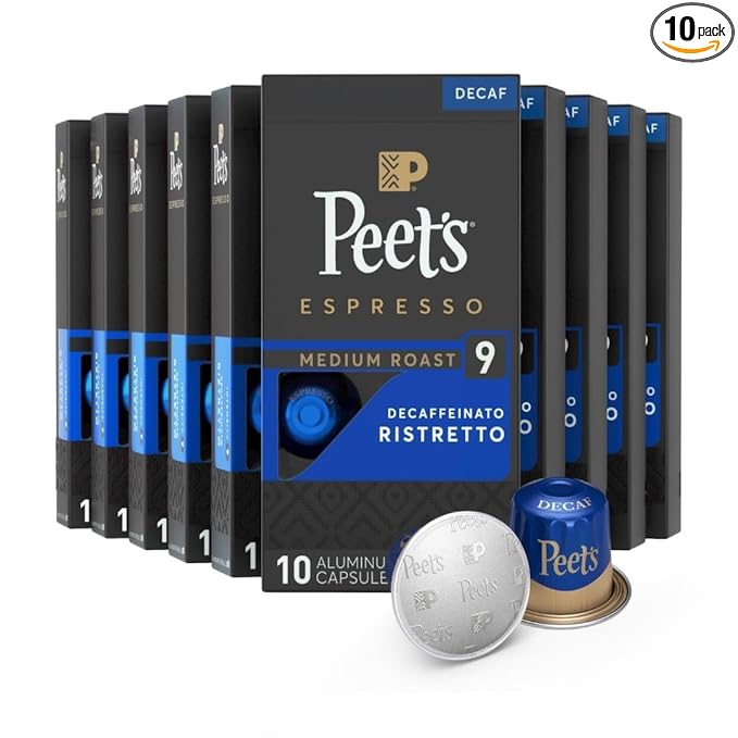Peet's Coffee, Medium Roast Decaf Espresso Capsules, Compatible with Nespresso Original Machine